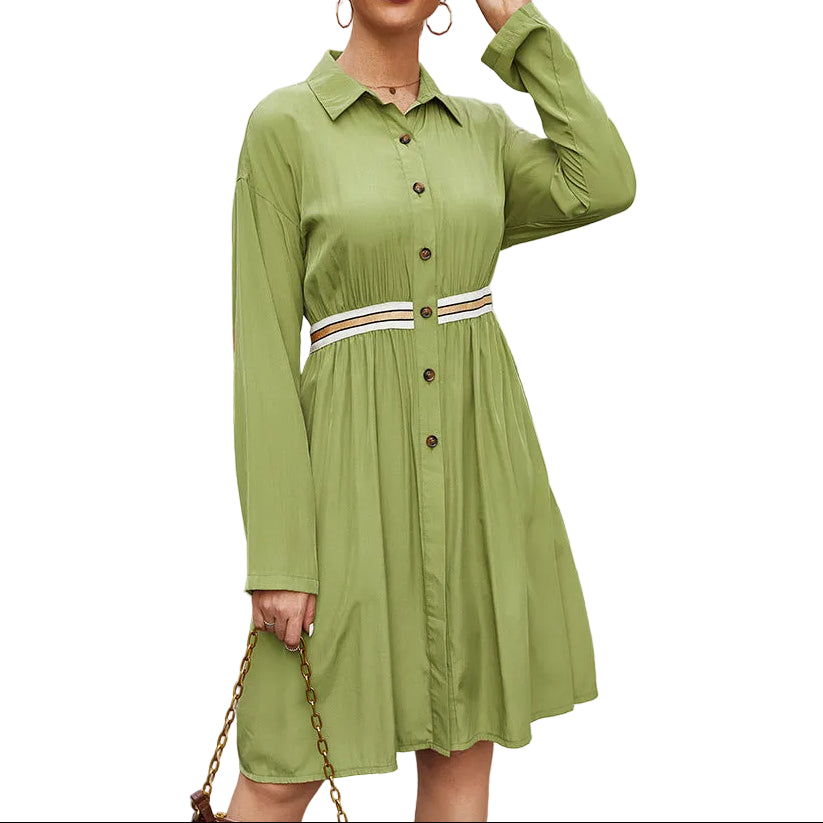 Casual Polo Collar Midi Dress