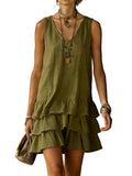 V-Neck Cotton Linen Dress – Sleeveless Elegant Dress for Women