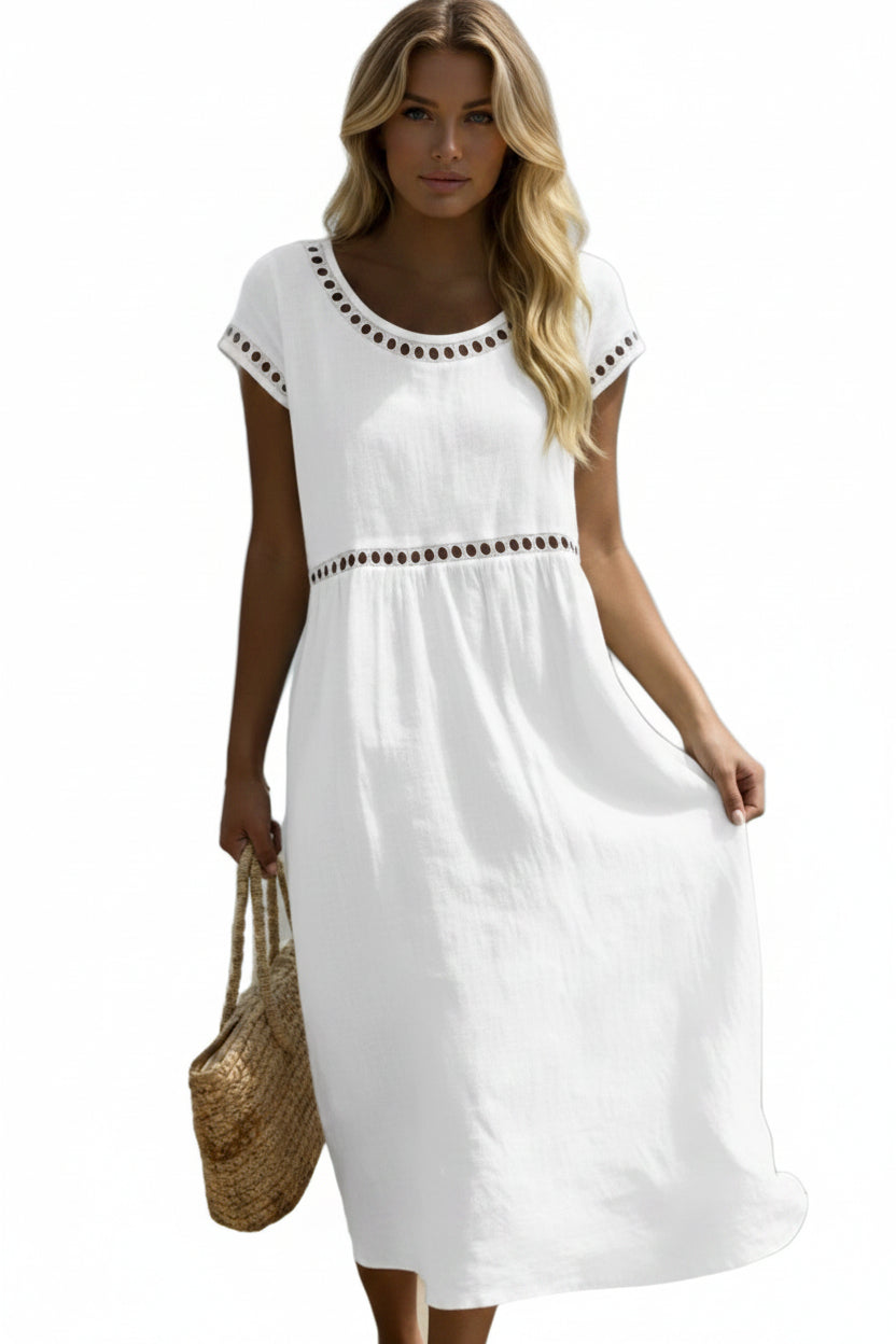 Embroidered Lace Cotton-Linen Midi Dress