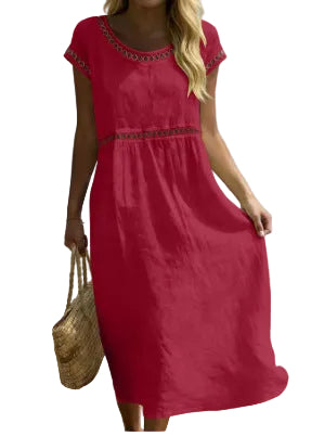 Embroidered Lace Cotton-Linen Midi Dress