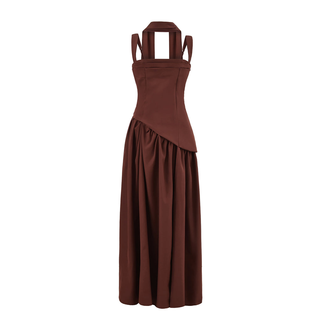 Lace-Up Maxi Dress – Ribbon Trim High-Slit Elegant Dress for Women