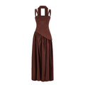 Lace-Up Maxi Dress – Ribbon Trim High-Slit Elegant Dress for Women