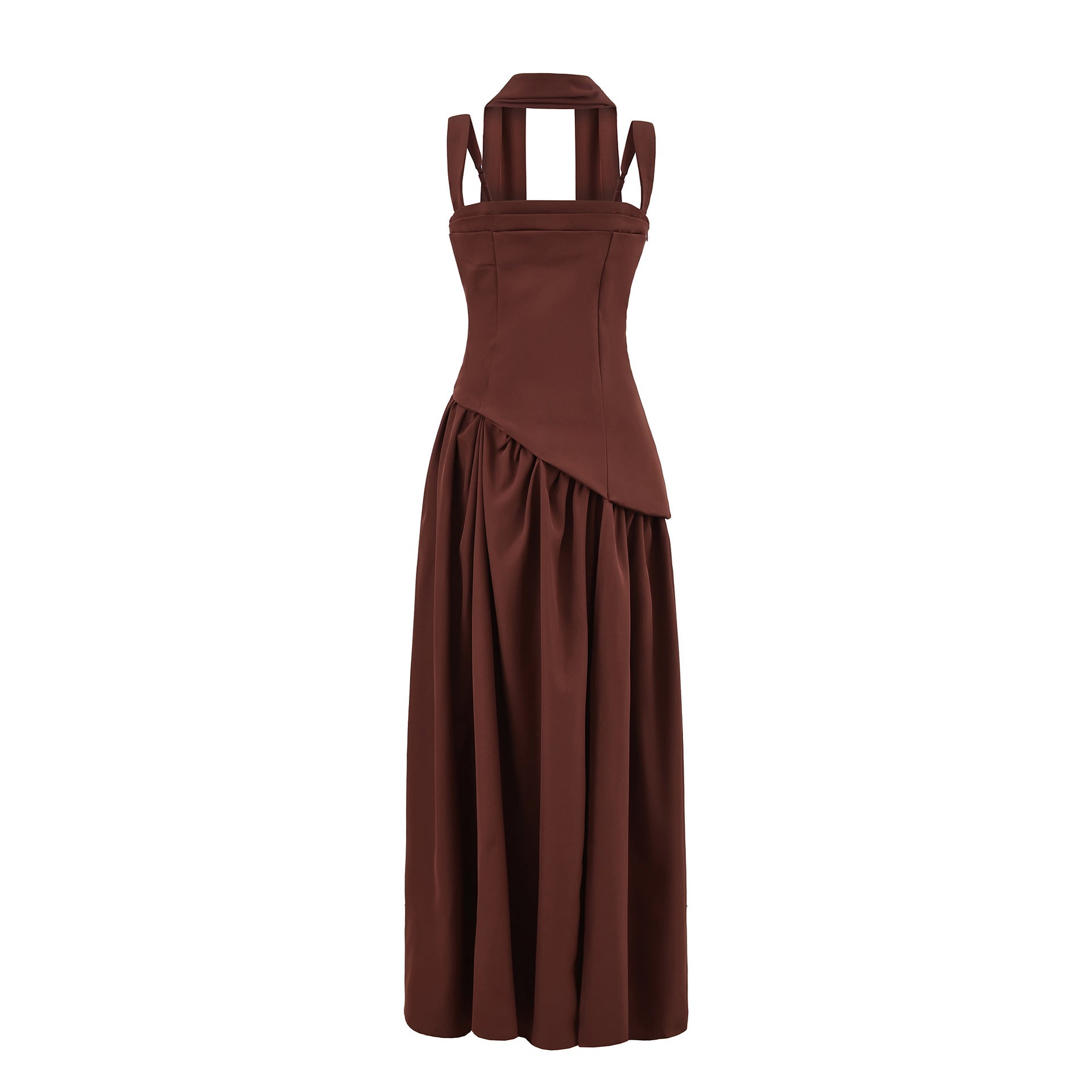 Lace-Up Maxi Dress – Ribbon Trim High-Slit Elegant Dress for Women