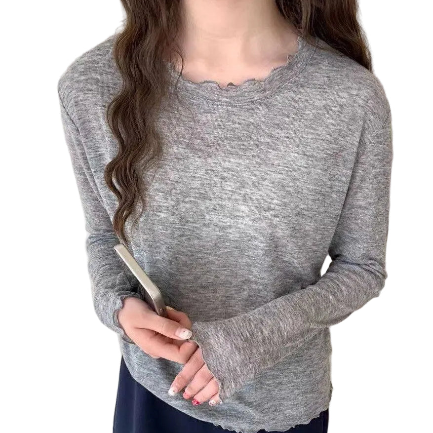Women's Slim-fit Ruffled-neck Lightweight Top