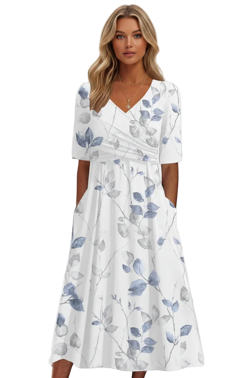 V-Neck Belted Maxi Dress – Short Sleeve Dress with Pockets for Women