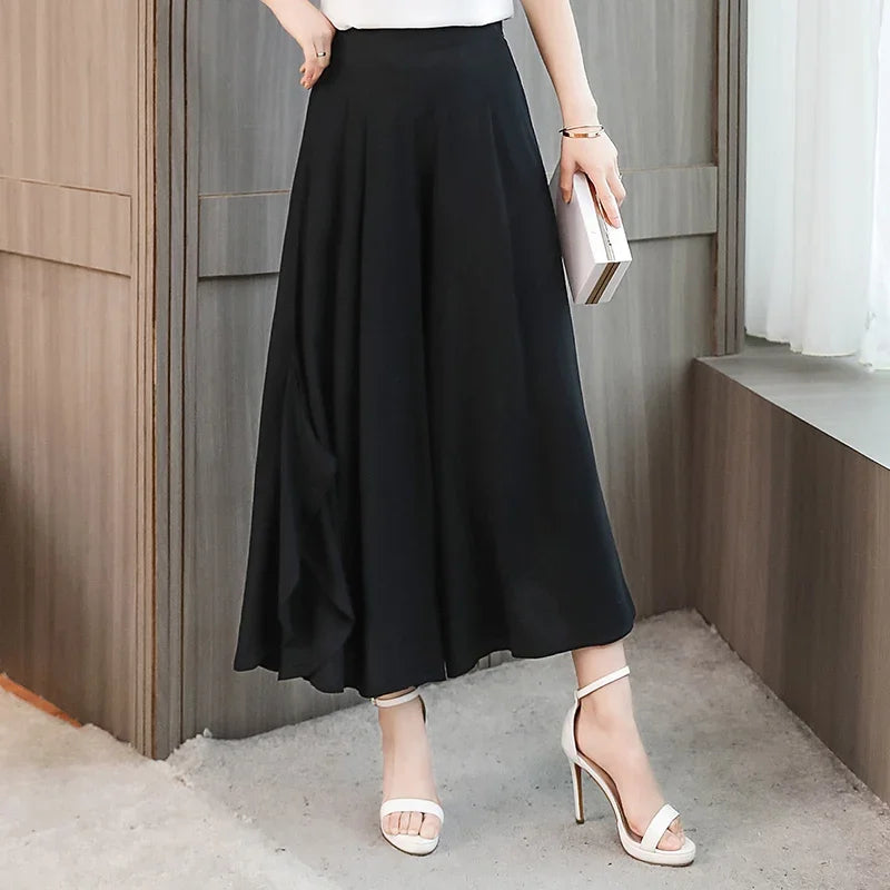 Summer Wide Leg Pants Women High Quality Loose Bohemian High Waist Skirt Pants Summer Vintage Trousers Women Bottoms