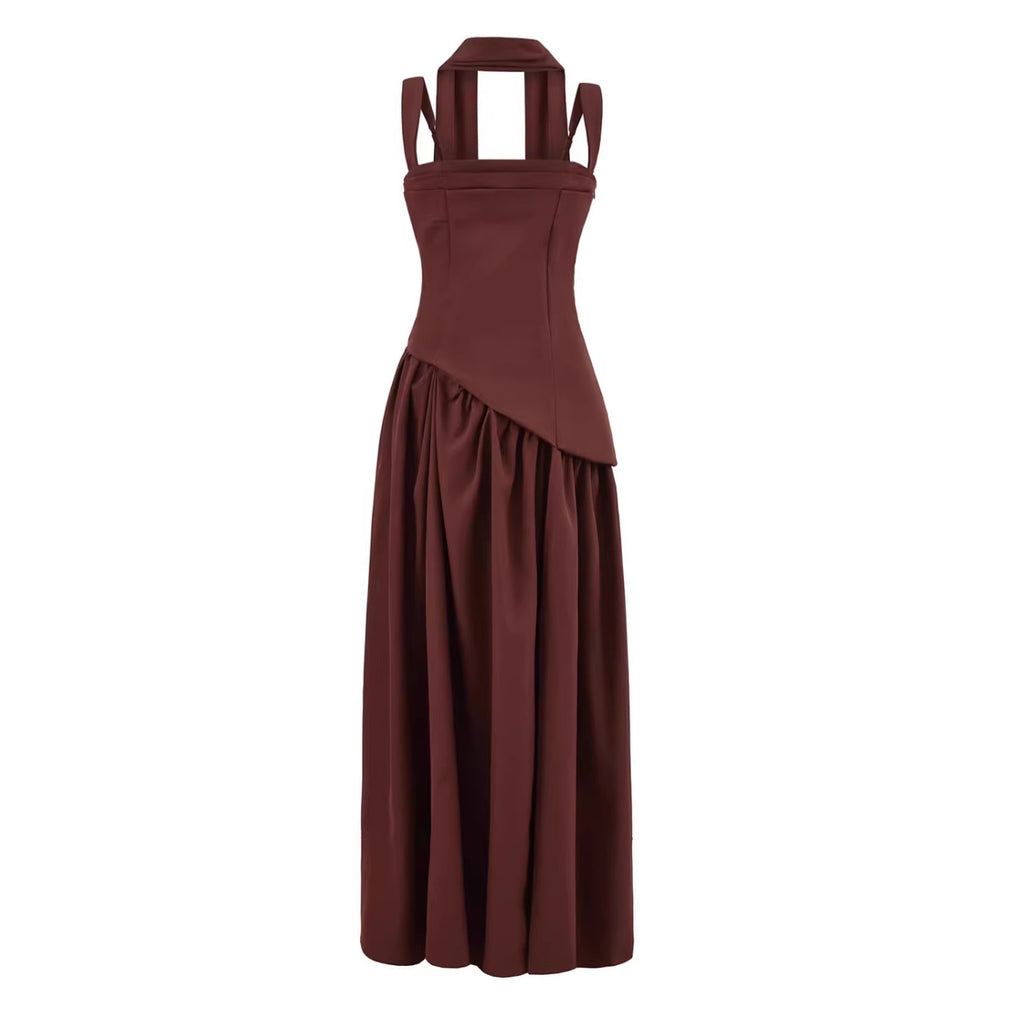 Lace-Up Maxi Dress – Ribbon Trim High-Slit Elegant Dress for Women