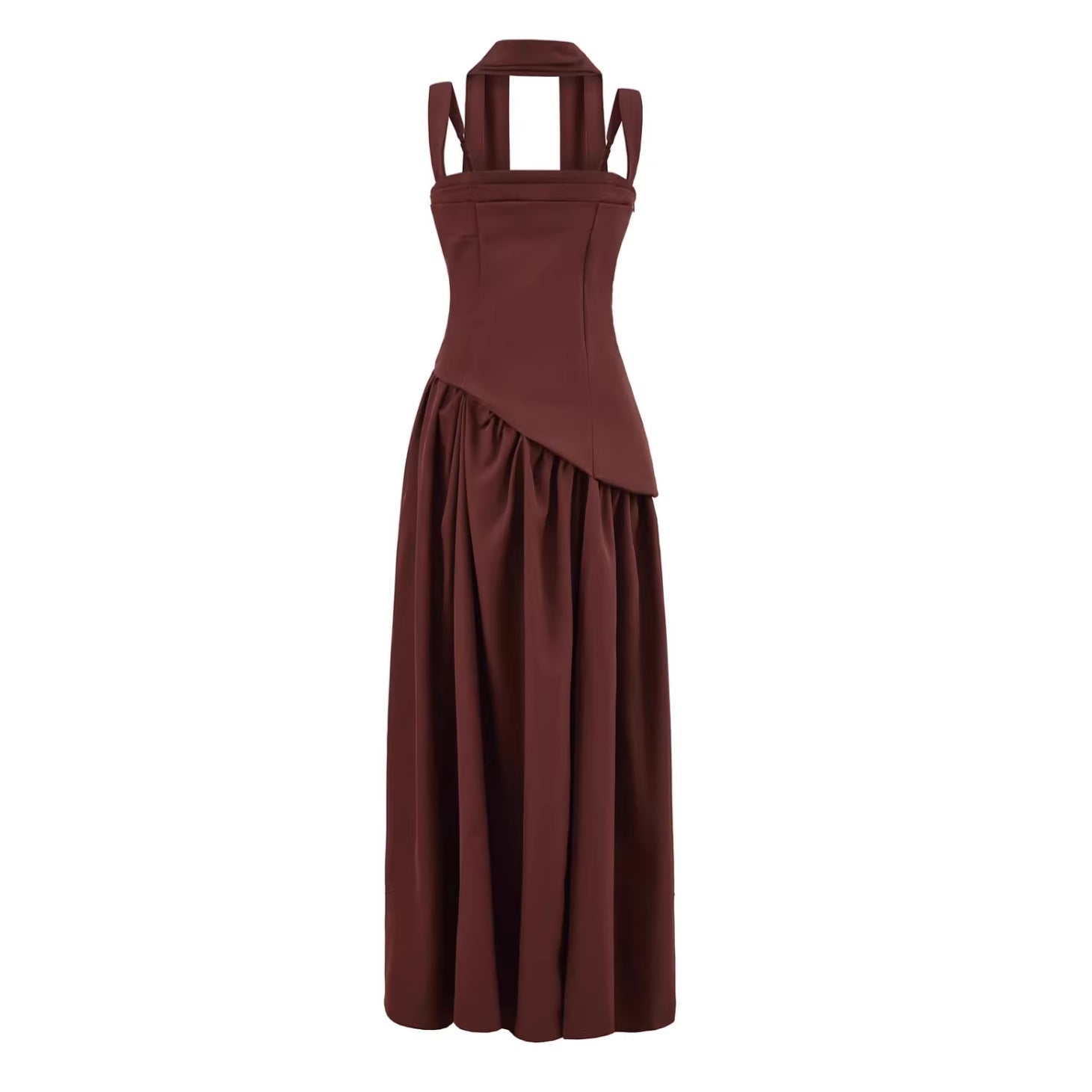 Lace-Up Maxi Dress – Ribbon Trim High-Slit Elegant Dress for Women