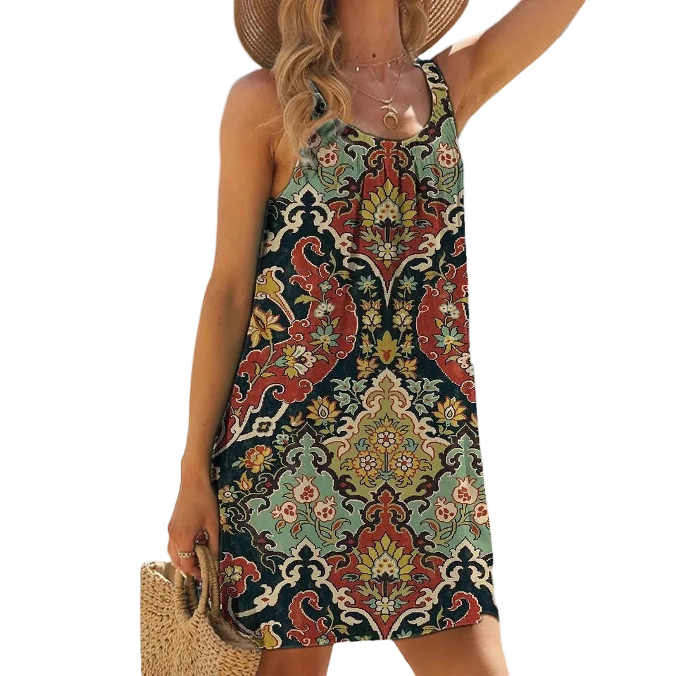 Resort Strap Dress – Wide Flared Hem Elegant Summer Dress for Women