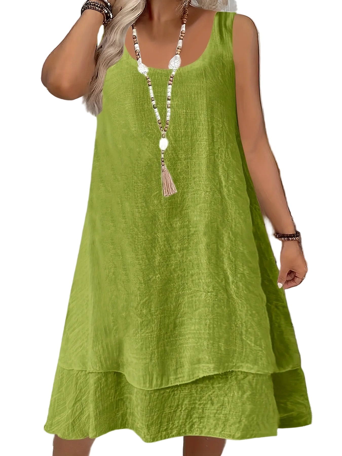 Sleeveless Crew Neck Midi Dress – Elegant Loose Fit Dress for Women