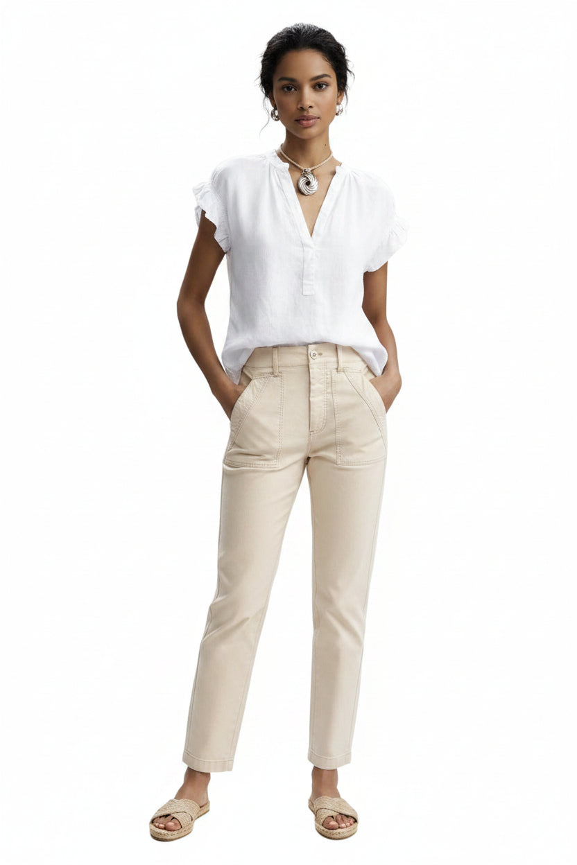 V-Neck Cotton Linen Top – Casual Short Sleeve Elegant Blouse for Women