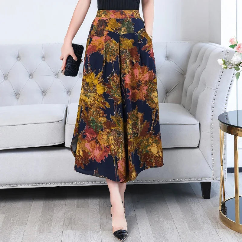 Summer Wide Leg Pants Women High Quality Loose Bohemian High Waist Skirt Pants Summer Vintage Trousers Women Bottoms