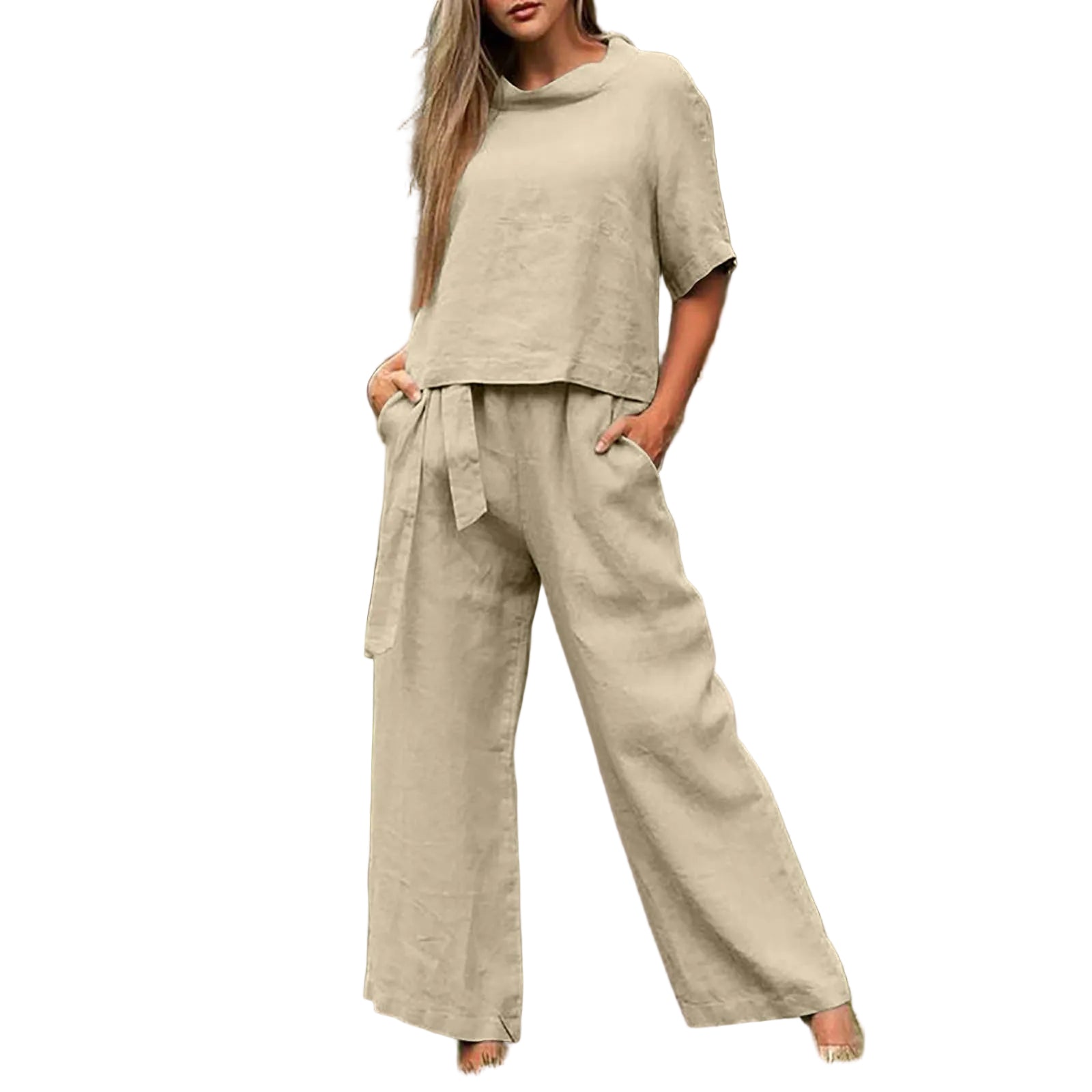Plus-Size Two-Piece Set – Round Neck Casual Outfit for Women