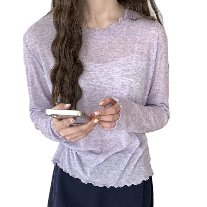 Women's Slim-fit Ruffled-neck Lightweight Top