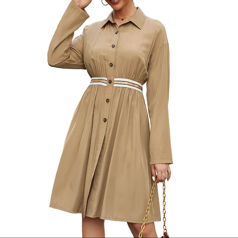 Casual Polo Collar Midi Dress
