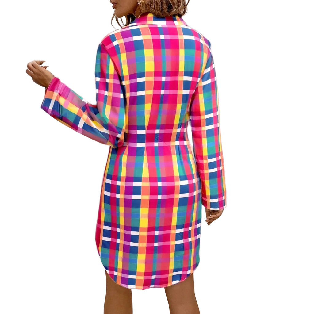 Colorful Plaid Shirt Dress – Stylish Casual Dress for Women