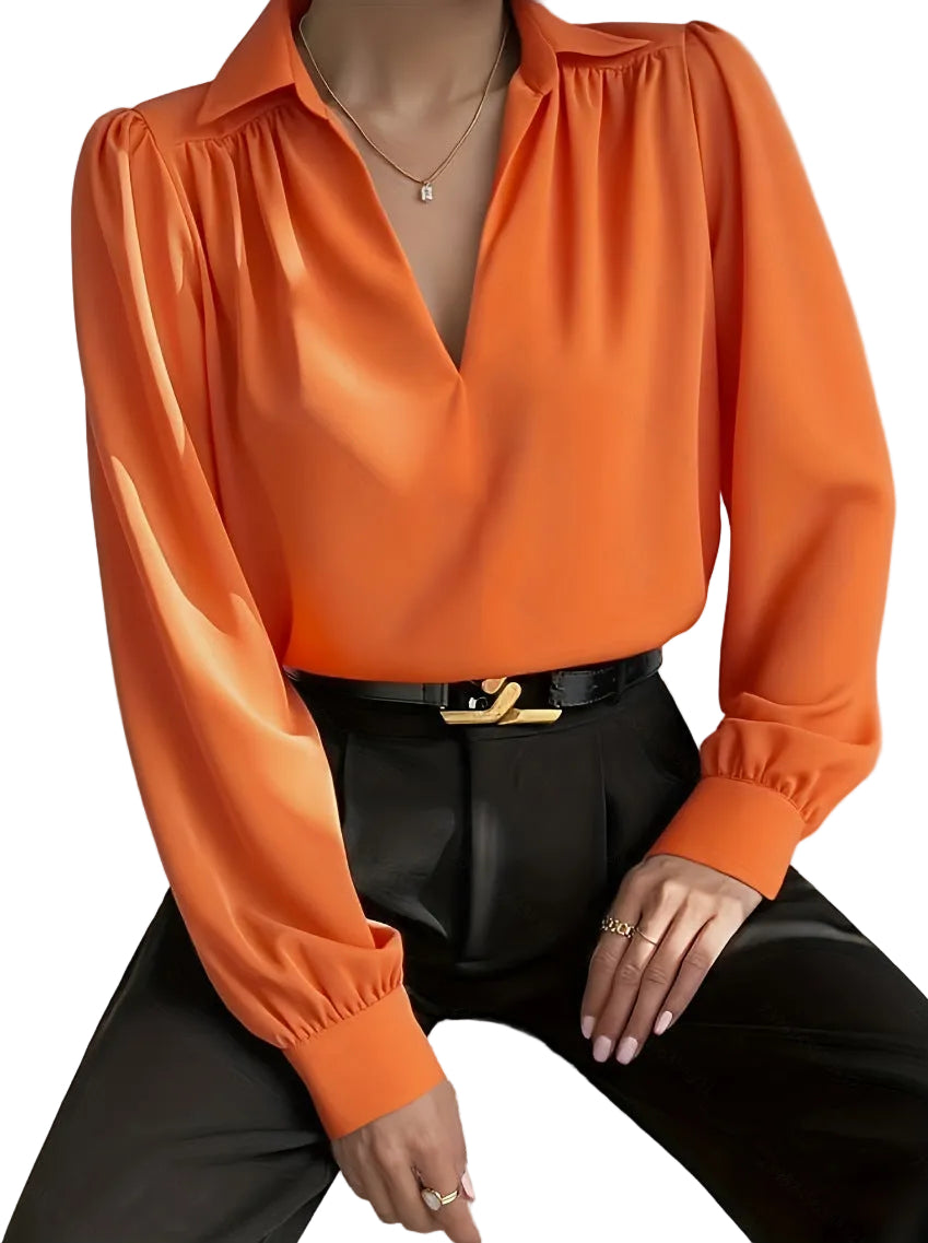 Satin Pleated Blouse – Long Sleeve Elegant Top for Women