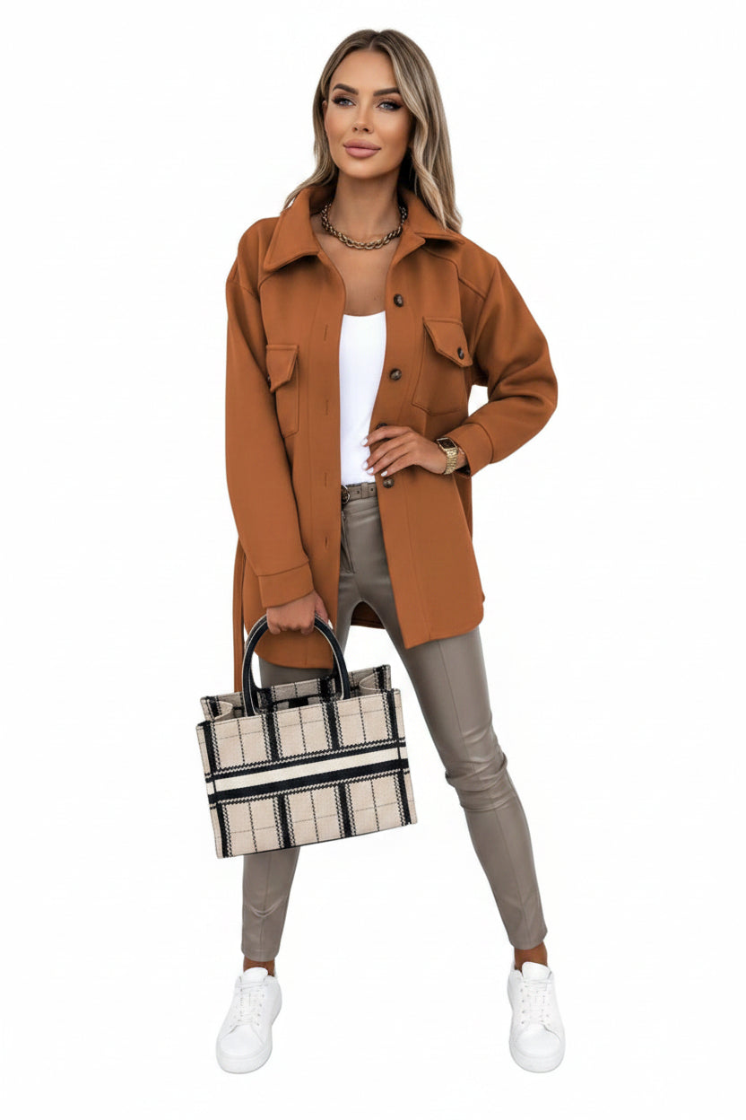 Belted Lapel Mid-Length Coat