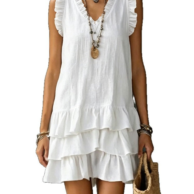 V-Neck Ruffle Sleeveless Dress – Casual Elegant Dress for Women