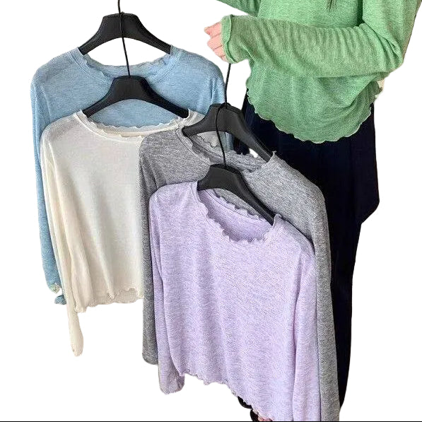 Women's Slim-fit Ruffled-neck Lightweight Top