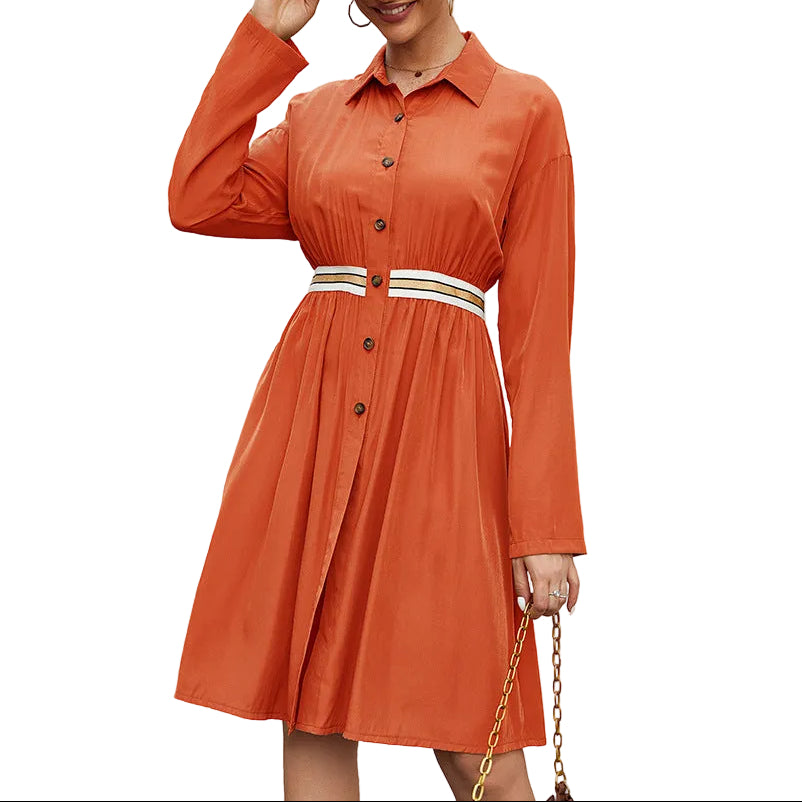 Casual Polo Collar Midi Dress