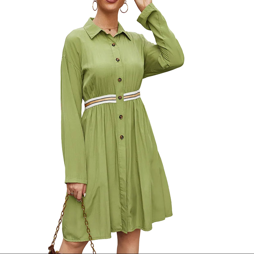 Casual Polo Collar Midi Dress