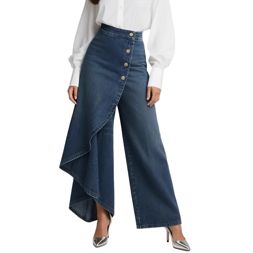 Faux Denim Wide-Leg Statement Pants