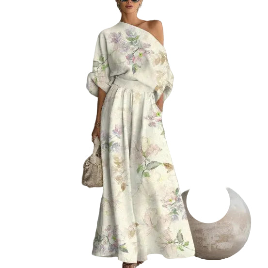 Printed Off-Shoulder 2 Piece Set – Top & Pants Outfit for Women