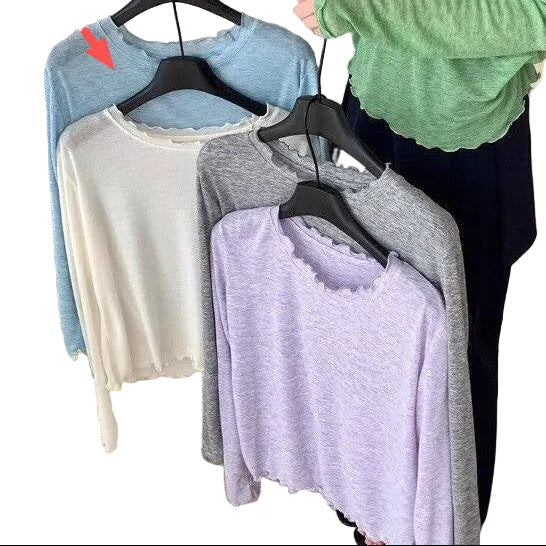Women's Slim-fit Ruffled-neck Lightweight Top