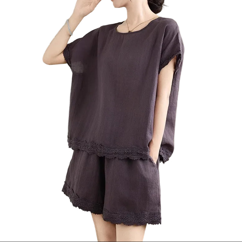 Lace-Trim Two-Piece Set – Loose Fit Elegant Outfit for Women