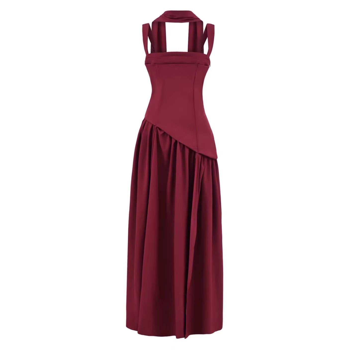 Lace-Up Maxi Dress – Ribbon Trim High-Slit Elegant Dress for Women