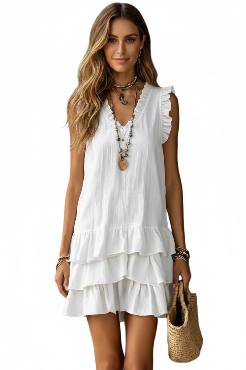V-Neck Ruffle Sleeveless Dress – Casual Elegant Dress for Women