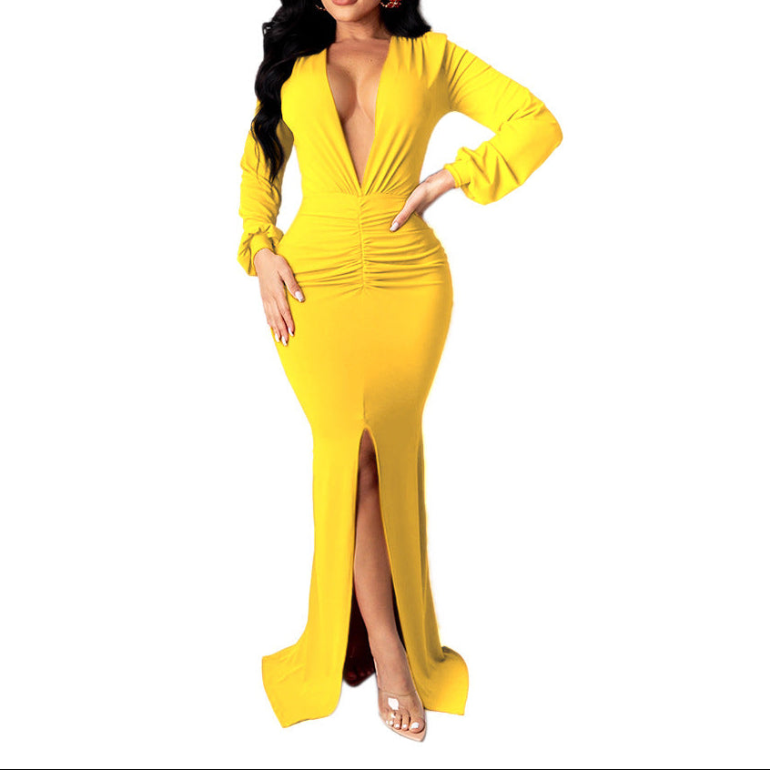 Deep V-Neck Slim-Fit Evening Dress