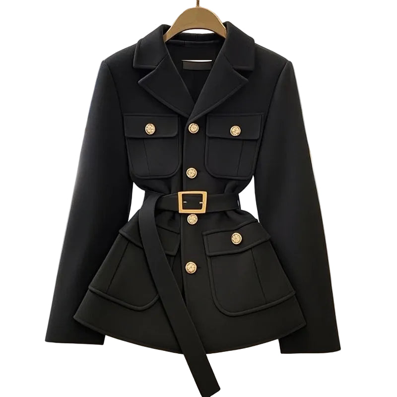 Cropped Waist-Cinching Elegant Coat