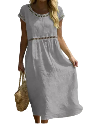 Embroidered Lace Cotton-Linen Midi Dress