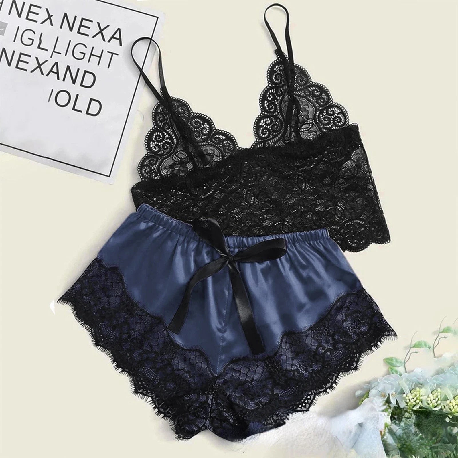 Pajama Sets Sexy Pajamas for Women 2 Pieces Top Shorts Set Sleepwear Clothes Lace Pajamas Underwear Lingerie