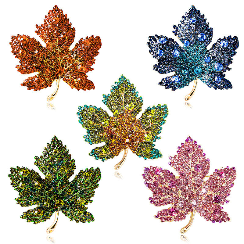 Crystal Maple Leaf Brooch – Elegant Chest Pin Accessory for Women