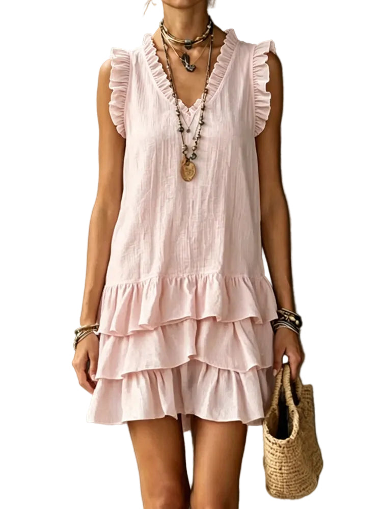 V-Neck Ruffle Sleeveless Dress – Casual Elegant Dress for Women