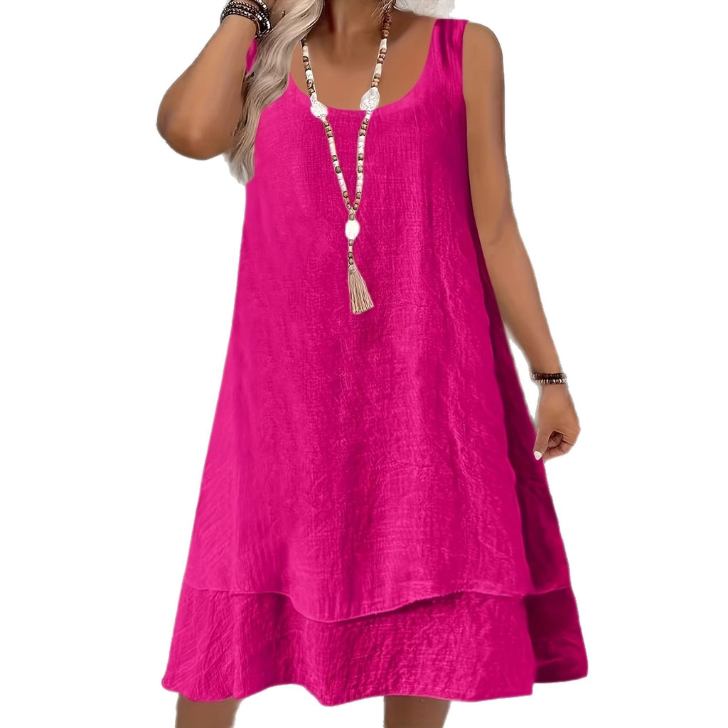 Sleeveless Crew Neck Midi Dress – Elegant Loose Fit Dress for Women