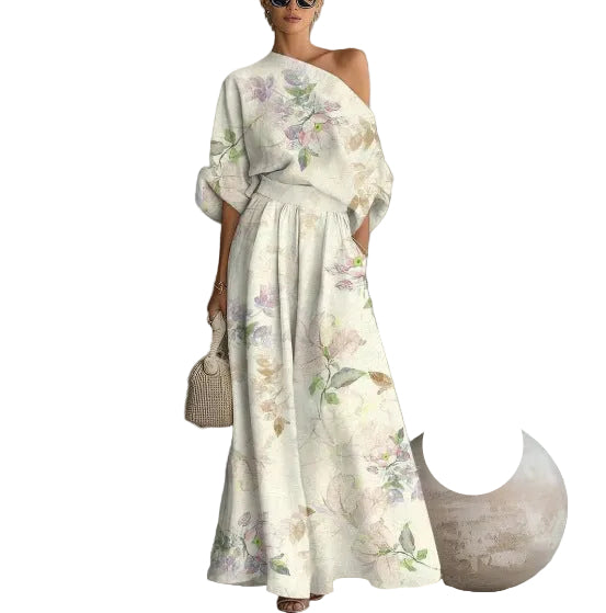 Printed Off-Shoulder 2 Piece Set – Top & Pants Outfit for Women