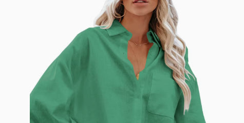 Women’s Chic Cropped Button-Up Shirt – Long Sleeve Casual Outerwear