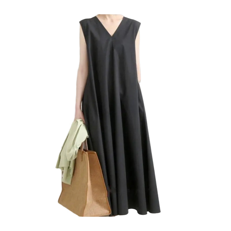 Mori Girl V-Neck Maxi Dress – Silk Linen Plus Size Tank Dress for Women