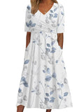 V-Neck Belted Maxi Dress – Short Sleeve Dress with Pockets for Women