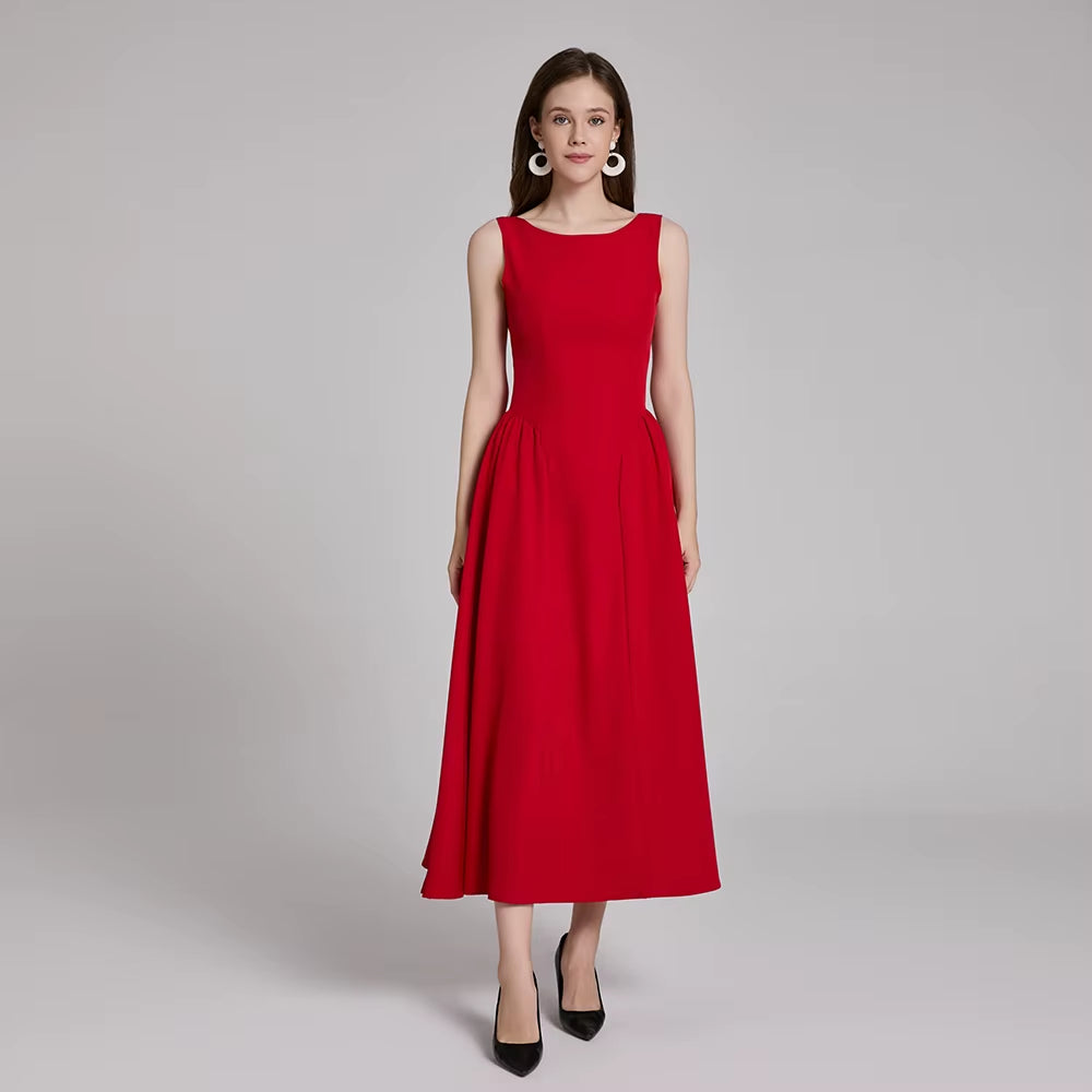 2025 Elegant and Beautiful Women'S Dresses Red Sleeveless New Year Party Dresses Sexy Casual Birthday Dress