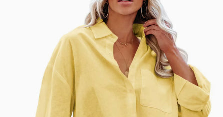 Women’s Chic Cropped Button-Up Shirt – Long Sleeve Casual Outerwear