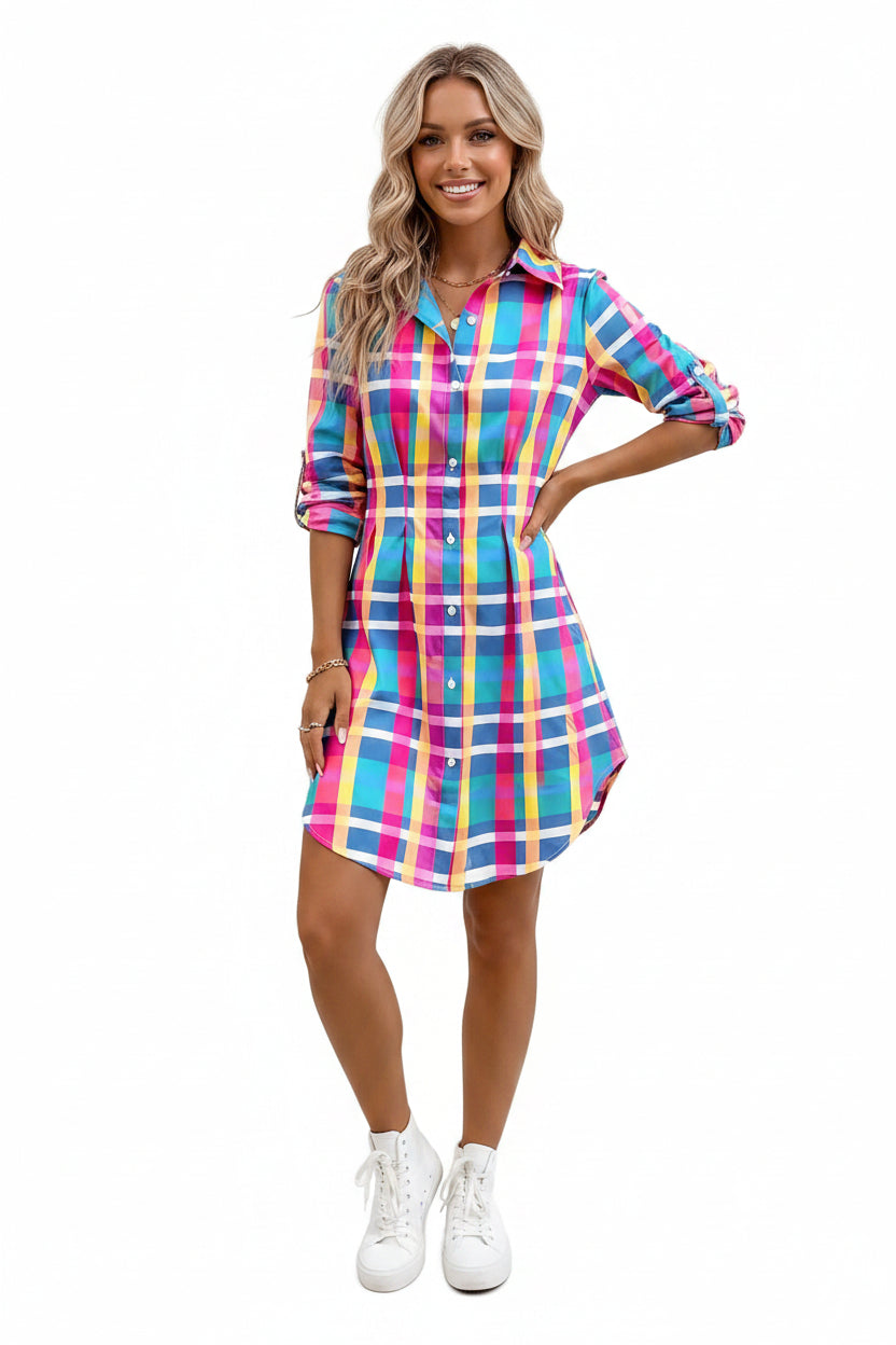 Colorful Plaid Shirt Dress – Stylish Casual Dress for Women