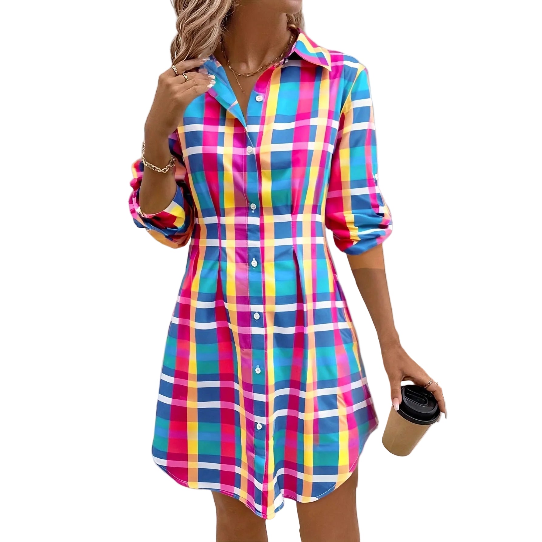 Colorful Plaid Shirt Dress – Stylish Casual Dress for Women