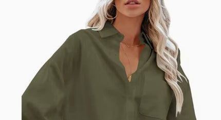 Women’s Chic Cropped Button-Up Shirt – Long Sleeve Casual Outerwear