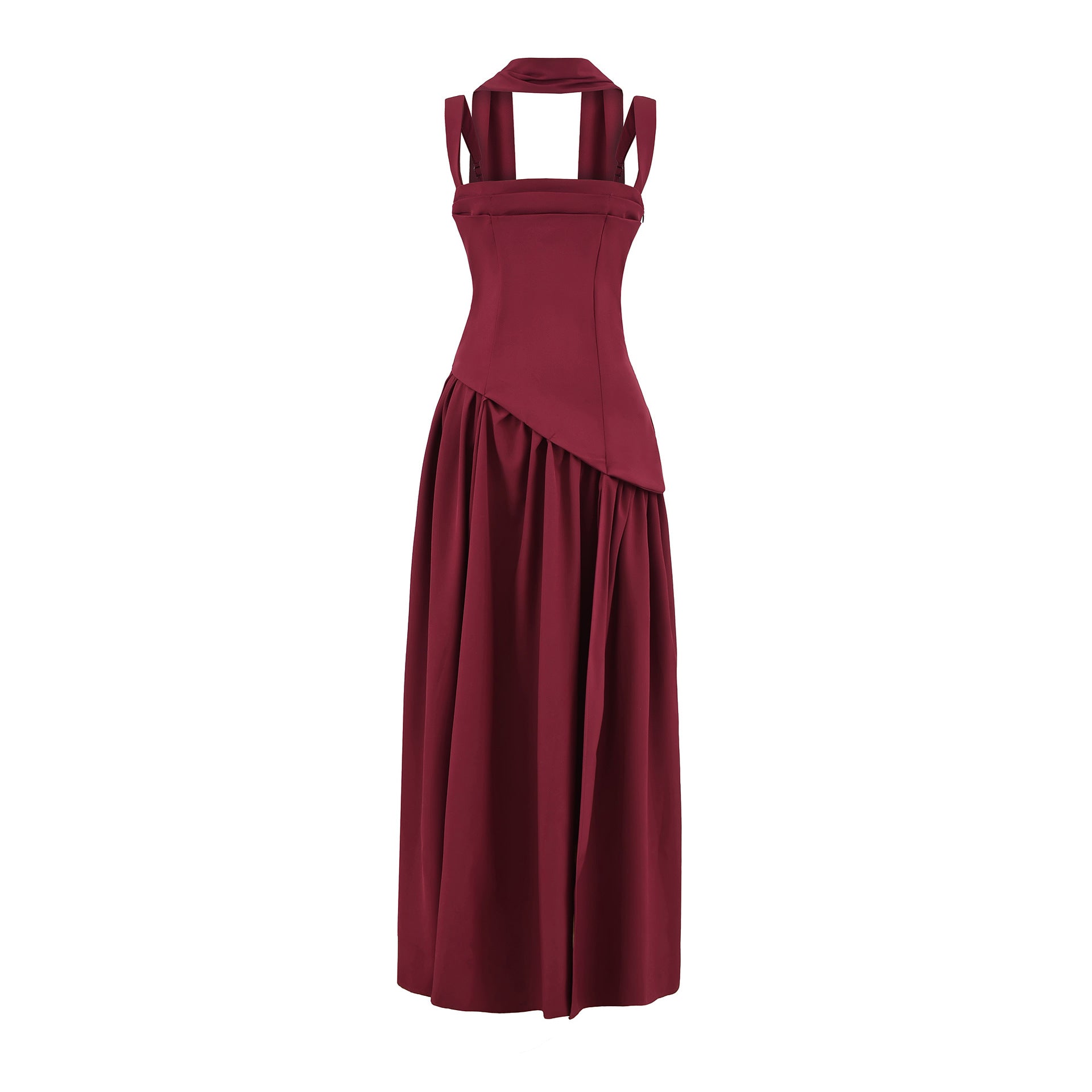 Lace-Up Maxi Dress – Ribbon Trim High-Slit Elegant Dress for Women