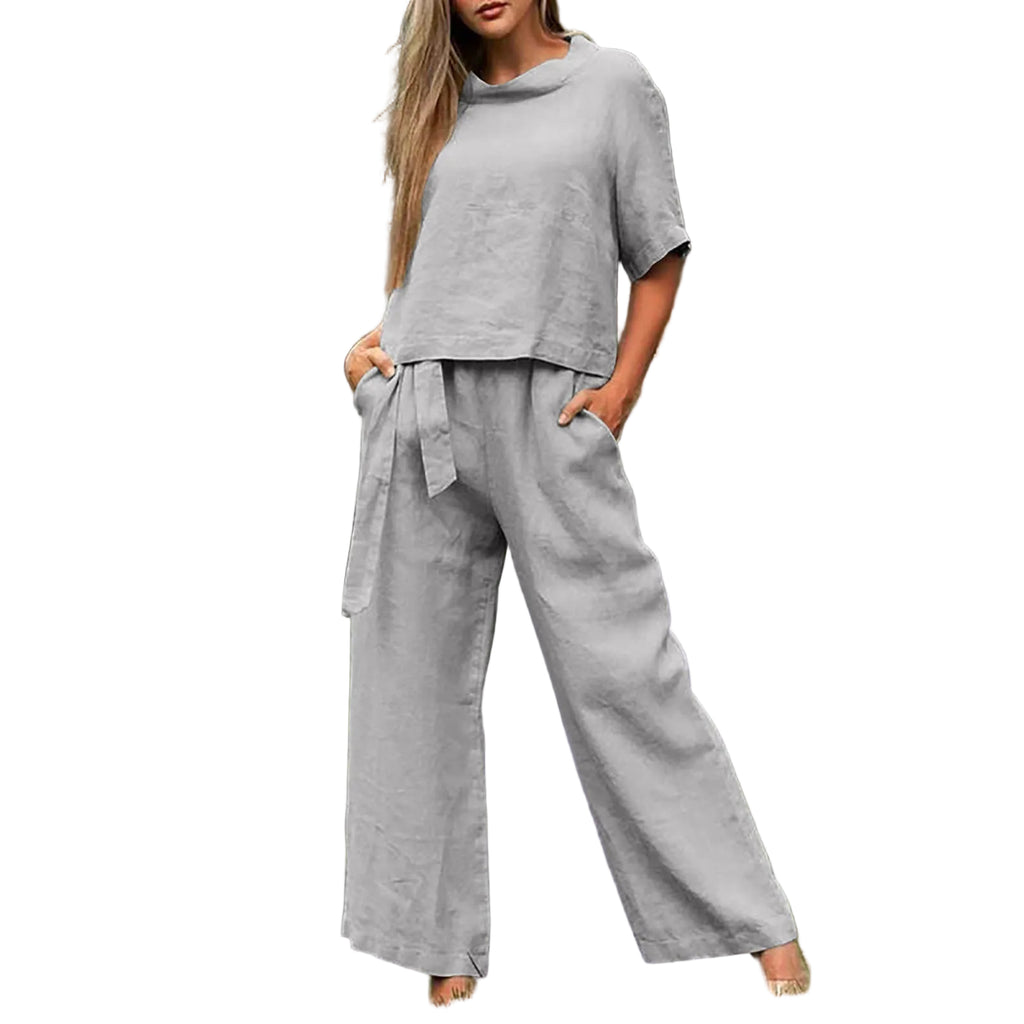Plus-Size Two-Piece Set – Round Neck Casual Outfit for Women